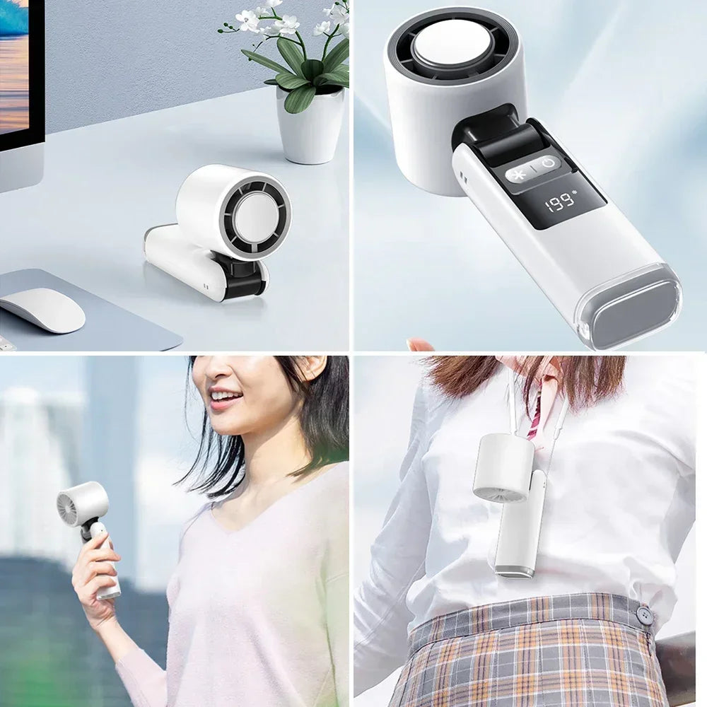 Mini Handheld Turbo Fan Foldable Design 1-199-Speed Wind 4000Mah Rechargeable Digital Display Protable Pocket Fans for Outdoor