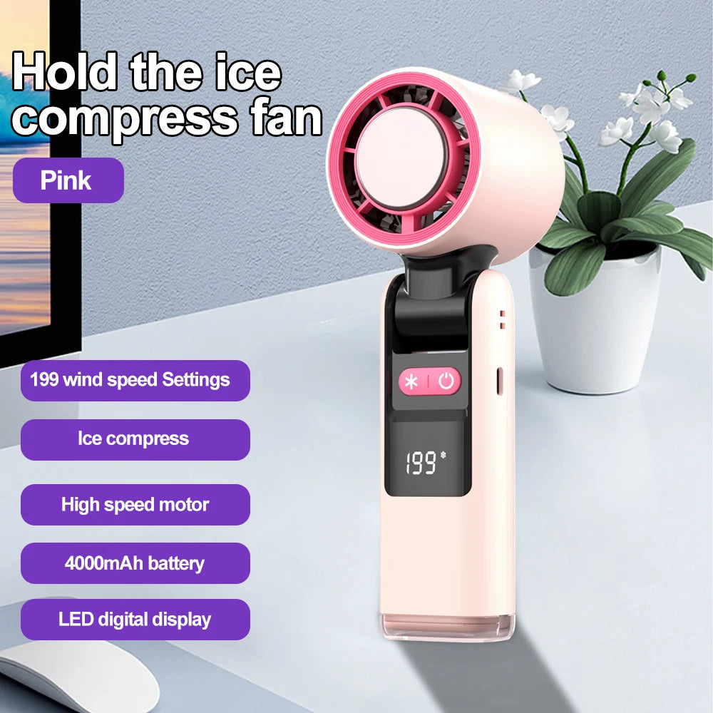 Mini Handheld Turbo Fan Foldable Design 1-199-Speed Wind 4000Mah Rechargeable Digital Display Protable Pocket Fans for Outdoor