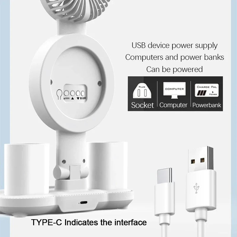 LED Table Lamp with Fan and Clock Display Reading Desk Light for Study Night Light Adjustable Brightness