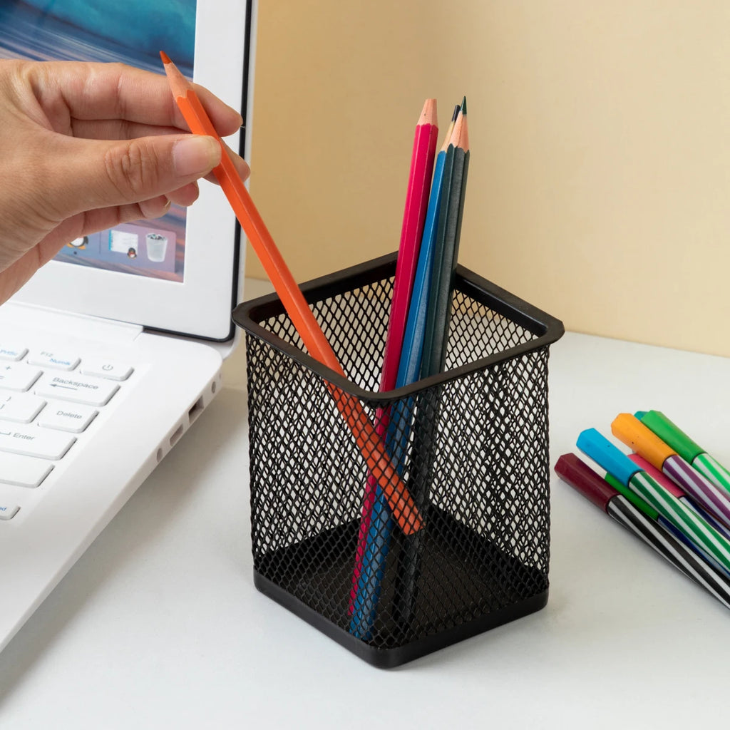 1Pcs Pencil Holder Office Desk Metal Mesh Square round Pen Pot Cup Case Container Organiser Durable Pencil Case