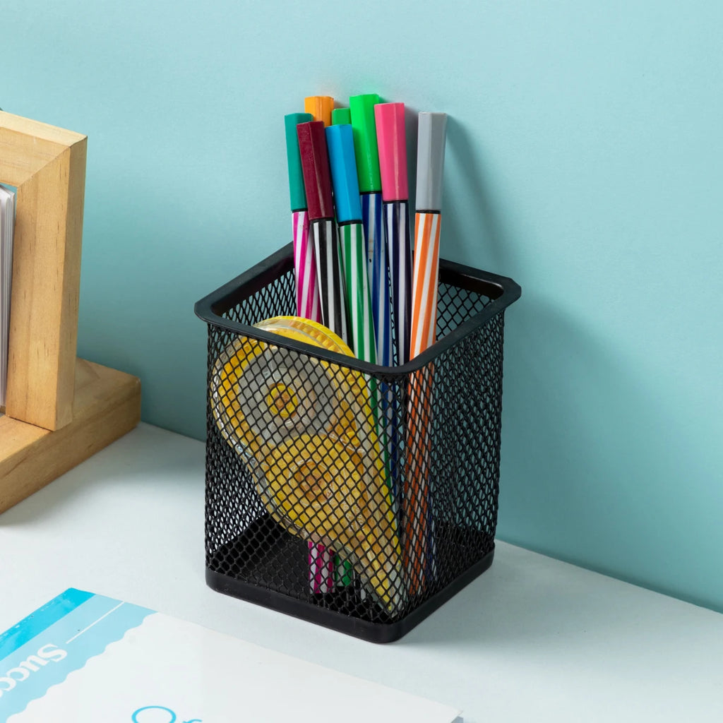 1Pcs Pencil Holder Office Desk Metal Mesh Square round Pen Pot Cup Case Container Organiser Durable Pencil Case
