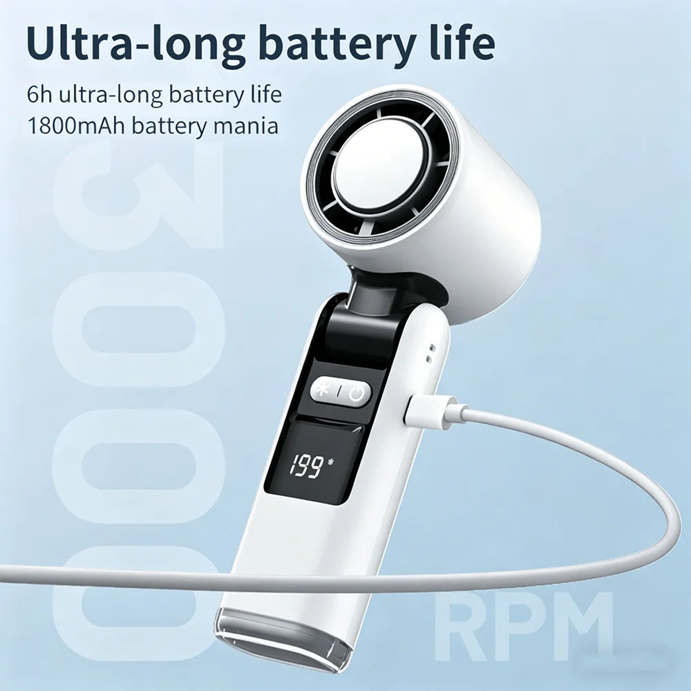 Mini Handheld Turbo Fan Foldable Design 1-199-Speed Wind 4000Mah Rechargeable Digital Display Protable Pocket Fans for Outdoor