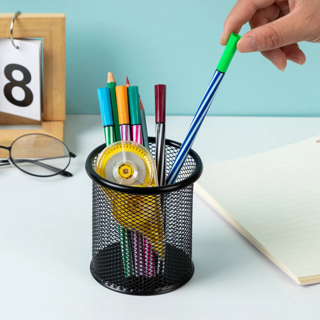 1Pcs Pencil Holder Office Desk Metal Mesh Square round Pen Pot Cup Case Container Organiser Durable Pencil Case