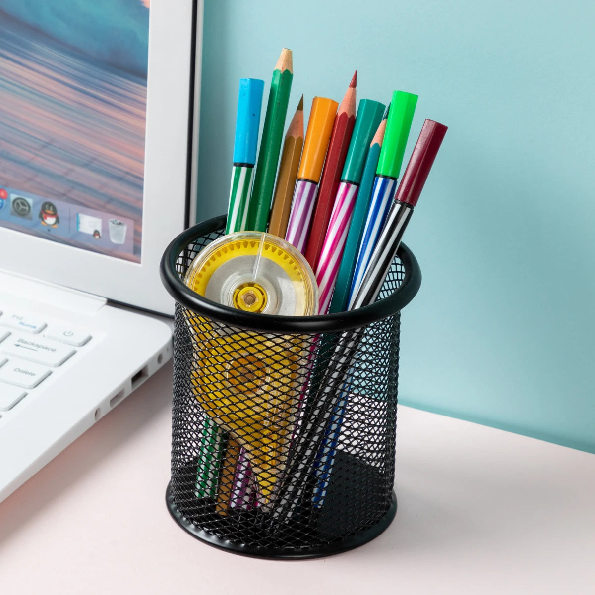 1Pcs Pencil Holder Office Desk Metal Mesh Square round Pen Pot Cup Case Container Organiser Durable Pencil Case
