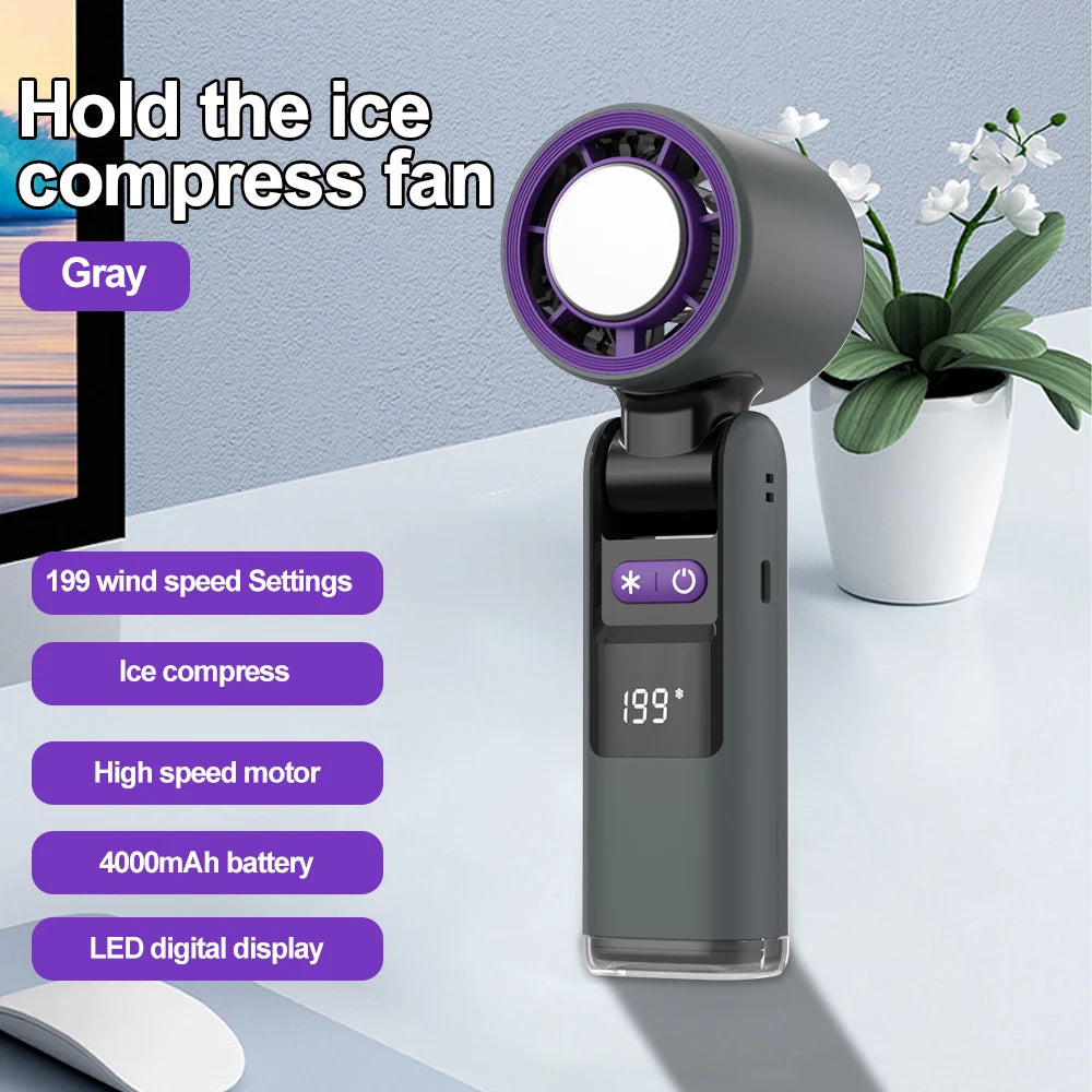 Mini Handheld Turbo Fan Foldable Design 1-199-Speed Wind 4000Mah Rechargeable Digital Display Protable Pocket Fans for Outdoor