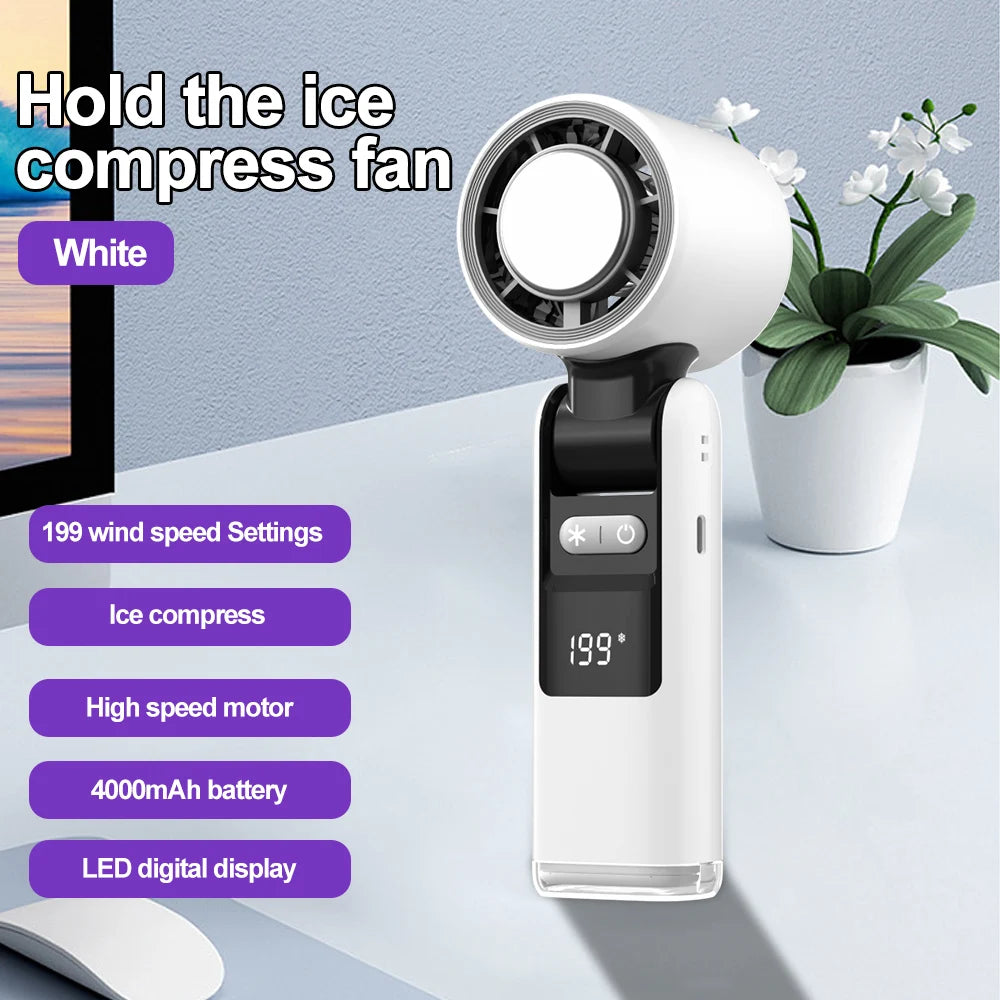 Mini Handheld Turbo Fan Foldable Design 1-199-Speed Wind 4000Mah Rechargeable Digital Display Protable Pocket Fans for Outdoor